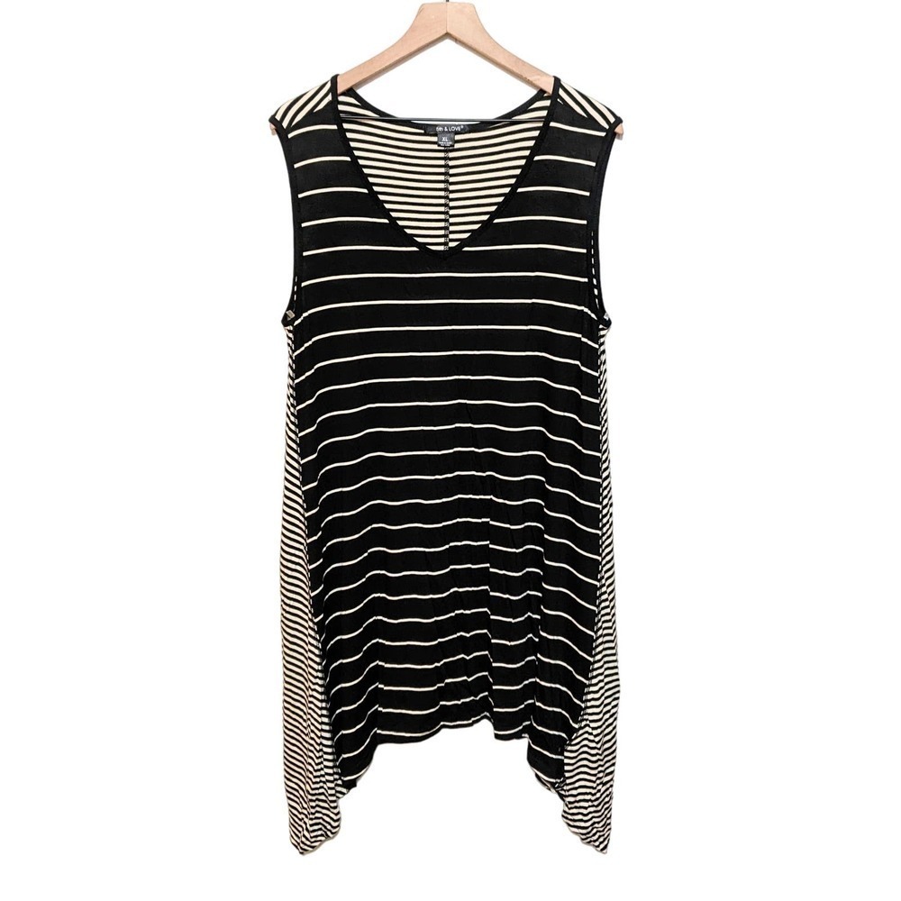 5th & Love Womens Striped Asymmetric Hem Sleeveless Dress Size XL Black White